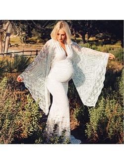 Maternity Deep V-Neck Sheer Lace Gown Maxi Photography Dress for Photo Shoot Photo Props Dress