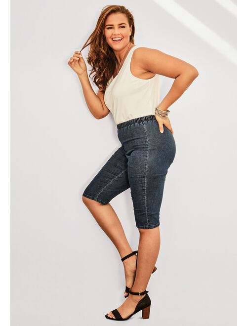 Roamans Women's Plus Size Pull-On Stretch Bermuda Jean Short Jean