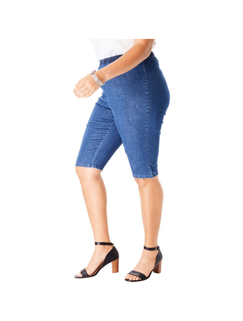 Roamans Women's Plus Size Pull-On Stretch Bermuda Jean Short Jean