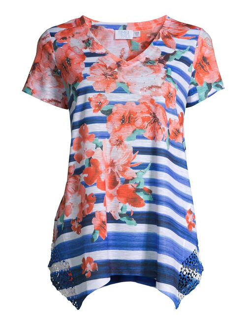 Time and Tru Women's Short Sleeve Dolman Sublimation T-Shirt