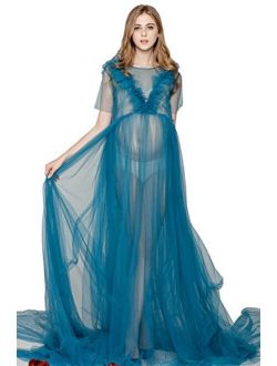 Maternity Transparent High Waist Wedding Dress Sleeveless Gown Yarn Skirt for Photos Shoot