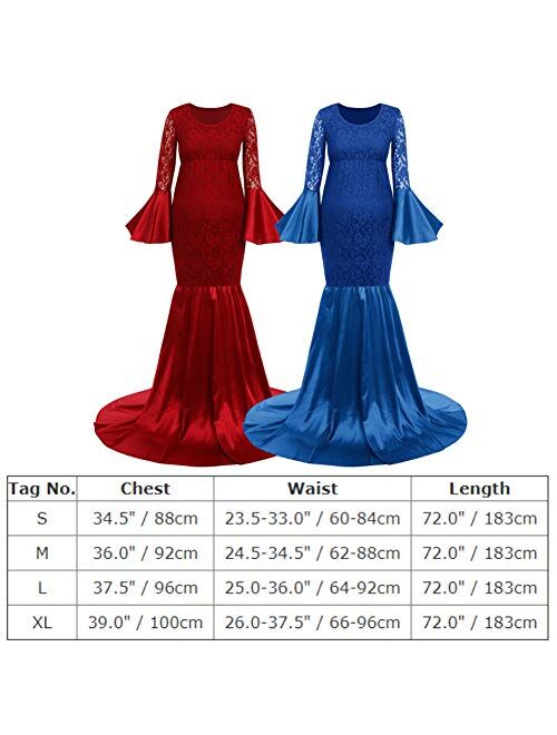 Maternity Dress for Photography Women Mermaid Floral Lace Baby Shower Pregnancy Gown Pregnant Bell Long Sleeve Dresses