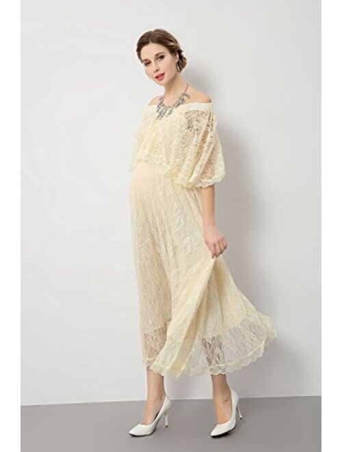 Maternity Off Shoulder Gown Photography Dress Mternity Lace Dress for Photo Shoot Yellow