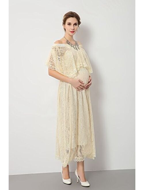 Maternity Off Shoulder Gown Photography Dress Mternity Lace Dress for Photo Shoot Yellow