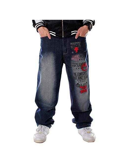 LUOBANIU Men's Vintage Hip Hop Style Baggy Jeans Denim Loose Fit Dance Skateboard Pants