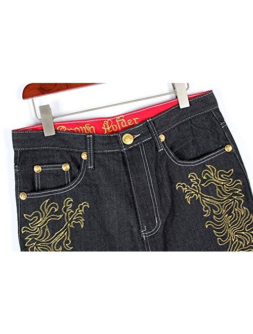 Ruiatoo Men's Baggy Jeans Classic Plain Loose Hip Hop Pants Dance Black Jeans Denim