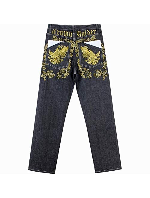 Ruiatoo Men's Baggy Jeans Classic Plain Loose Hip Hop Pants Dance Black Jeans Denim