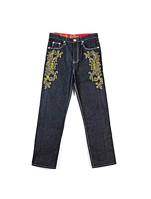 Ruiatoo Men's Baggy Jeans Classic Plain Loose Hip Hop Pants Dance Black Jeans Denim