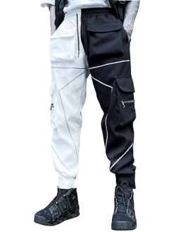 Men's Drawstring Elastic Waist Ankle Band Hip hop Cargo Jogger Pants with Pocket