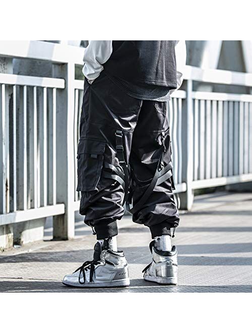 MOKEWEN Men's Drawstring Elastic Waist Ankle Band Hip hop Cargo Jogger Pants with Pocket