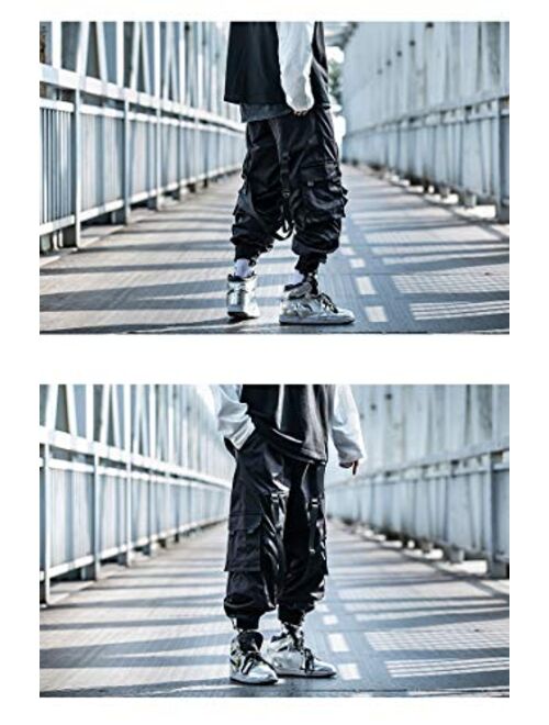 MOKEWEN Men's Drawstring Elastic Waist Ankle Band Hip hop Cargo Jogger Pants with Pocket