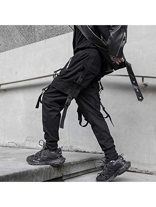 MOKEWEN Men's Buckle Straps Casual Cargo Ankle Harem Pants with Pocket