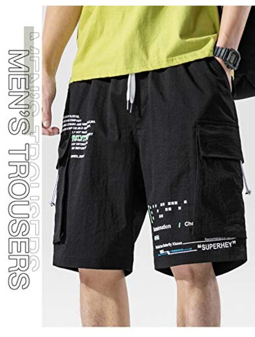 MOKEWEN Men's Elastic Waist Light Candy Color Cargo Jogger Shorts with Pocket