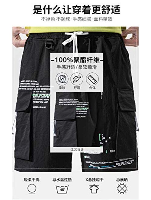 MOKEWEN Men's Elastic Waist Light Candy Color Cargo Jogger Shorts with Pocket