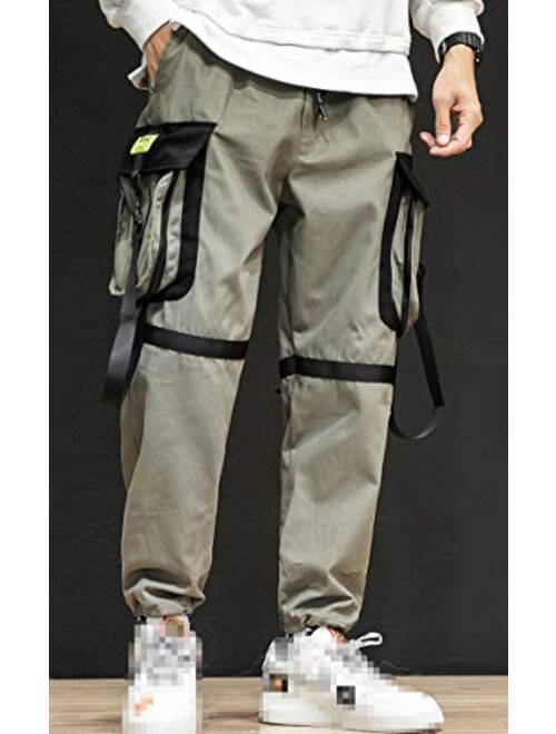 MOKEWEN Men's Straps Casual Jogger Harem Cargo Pants with Big Pockets