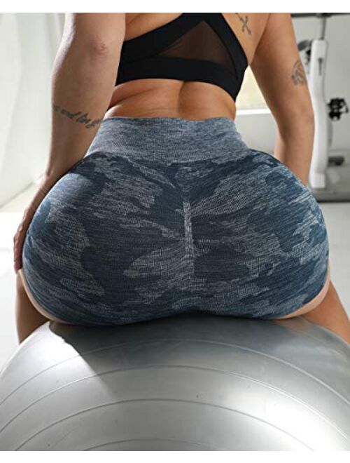 MOSHENGQI Women’s Workout Seamless High Waisted Yoga Shorts Sports Gym Camo Tummy Control Short Leggings