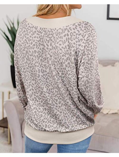 MOSHENGQI Womens V Neck Long Sleeve Off Shouder Casual Pullover Sweatshirt Tops