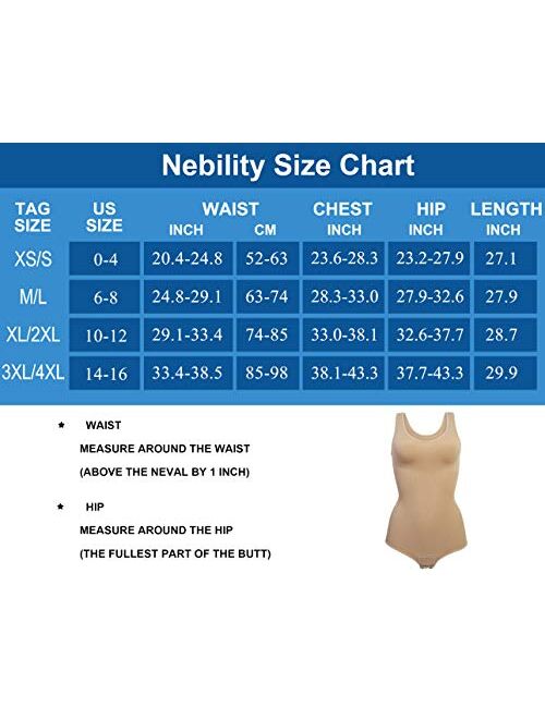 Nebility Women Waist Trainer Bodysuit Slim Full Body Shapewear Seamless Round Neck Jumpsuits Tummy Control Tops