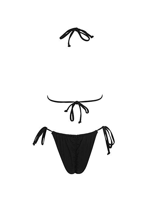 MOSHENGQI Women Sexy Brazilian 2 Piece Spaghetti Strap Top Thong Bikini Set with matching scrunchie