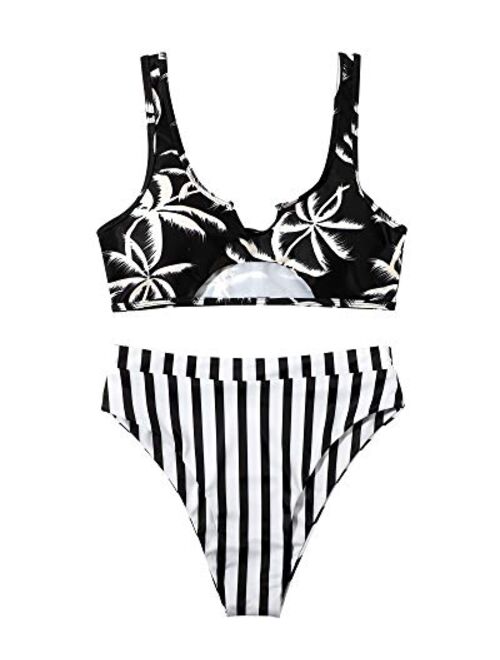 MOSHENGQI Women's Micro Bikini Swimsuits Hallow Out High Waisted 2 Piece Bathing Suits
