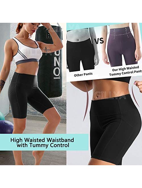 GILLYA Yoga Shorts for Women High Waist Biker Shorts Tummy Control Compression Running Shorts Booty Leggings Butt Lift