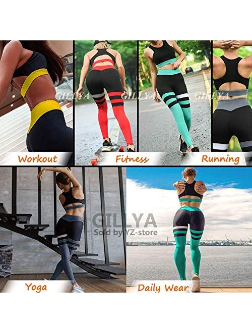 GILLYA Yoga Workout Outfits for Women 2 Piece Set, High Waisted Striped Gym Leggings Top Bra Set, Fitness Gym Outfits Set