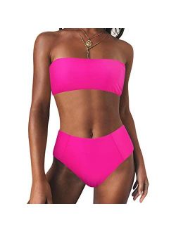 Bandeau Bikini Set Marble Printed High Cut Strapless Swimsuits for Women
