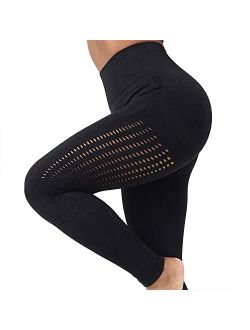Women Butt Lift Seamless Yoga Leggings High Waisted Tummy Control Workout Leggings Compression Skinny Tights (Black)