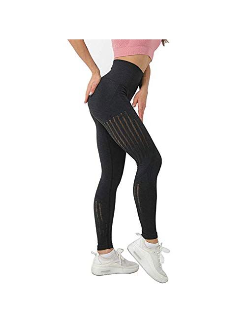 JGS1996 Women Butt Lift Seamless Yoga Leggings High Waisted Tummy Control Workout Leggings Compression Skinny Tights (Black)