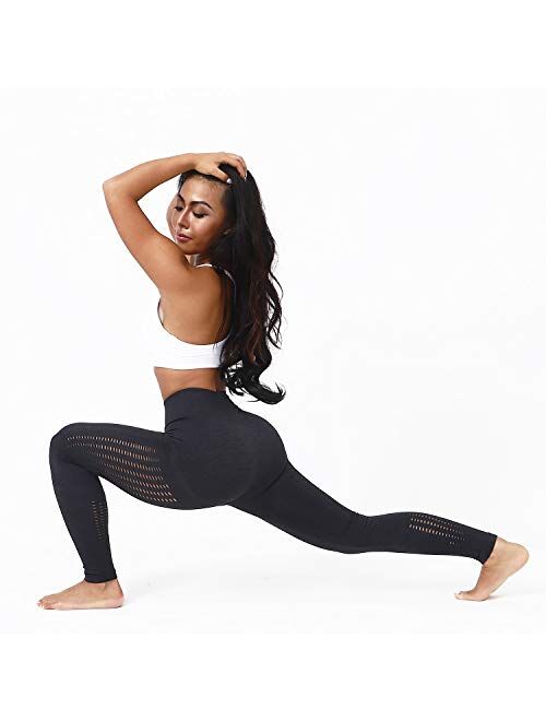 JGS1996 Women Butt Lift Seamless Yoga Leggings High Waisted Tummy Control Workout Leggings Compression Skinny Tights (Black)