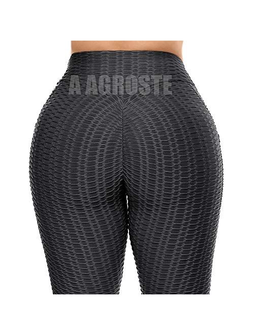 A AGROSTE Women's High Waist Yoga Pants Tummy Control Workout Ruched Butt Lifting Stretchy Leggings Textured Booty Tights