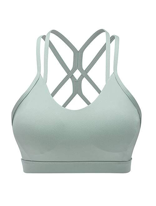 A AGROSTE Yoga Workout Tank Tops for Women Built in Bra Strappy Back Shelf Bra Yoga Shirts Built in Sports Bra Tops