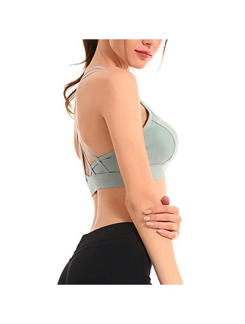 A AGROSTE Yoga Workout Tank Tops for Women Built in Bra Strappy Back Shelf Bra Yoga Shirts Built in Sports Bra Tops