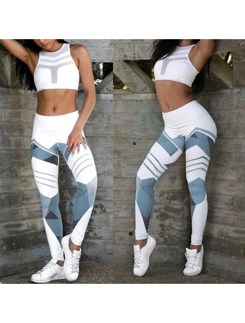 FITTOO High Waist Yoga Pants Fitness Leggings Stretchy Geometry Print Tights for Women Capris Activewear