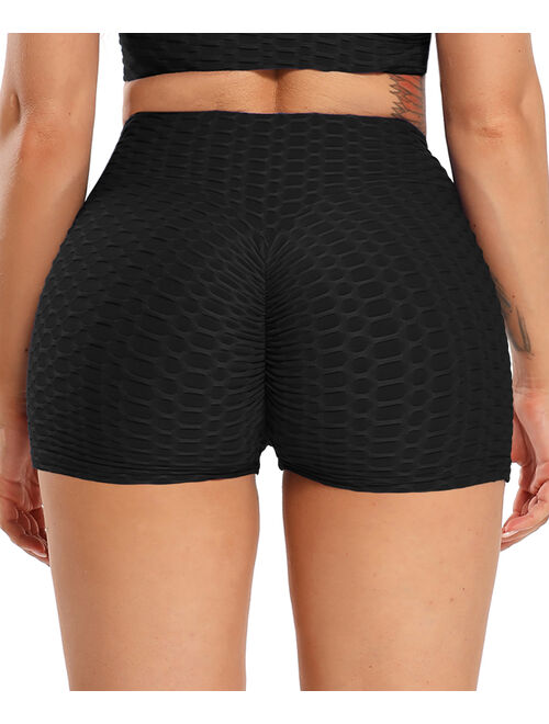 FITTOO Women Sexy High Waisted Tummy Control Shorts Sport Ruched Butt Lifting Workout Running Yoga Pants