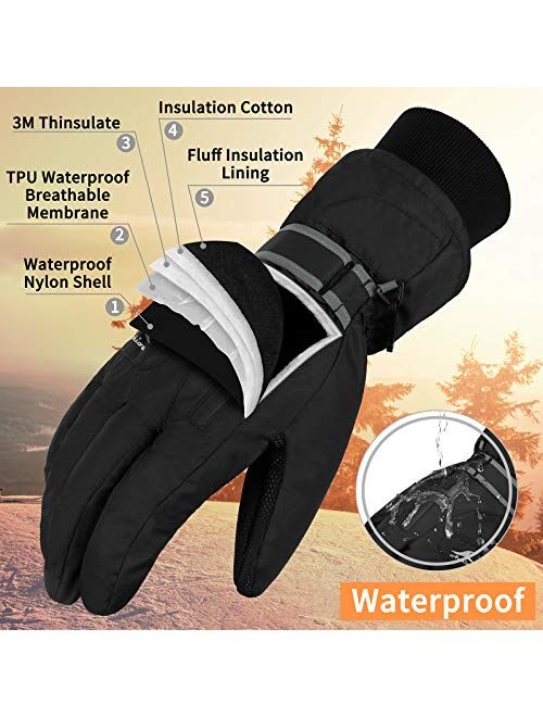 Achiou Ski Snow Gloves for Winter Waterproof & Windproof Men Warm Thermal Insulation Plus Size