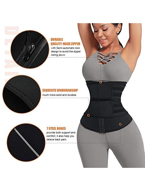 Wonder-Beauty Waist Trainers for Women Plus Size Neoprene Double Waist Cincher Trimmer Belt Tummy Control Sport Girdle