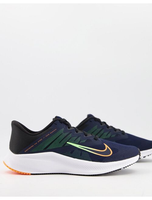 Nike Running Quest 3 sneakers in black and volt