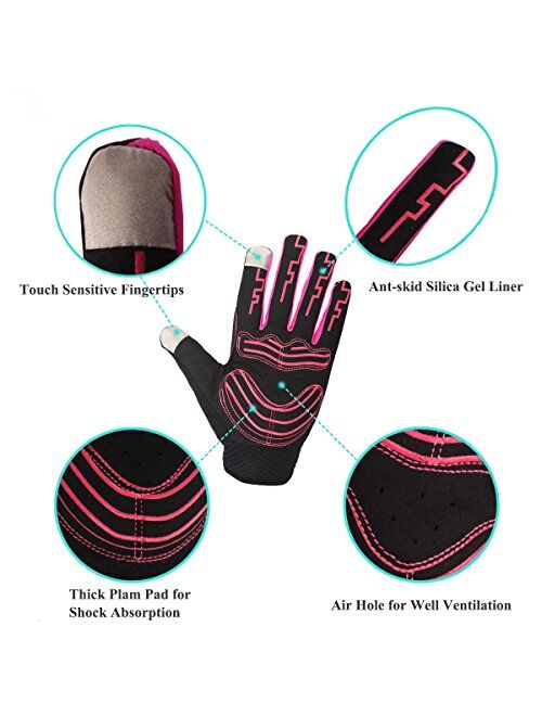 Achiou Bike Gloves for Men and Women Full Finger Bicycle Cycling Motorcycle Mountain Bike Racing Touchscreen Anti-Skid Cushion