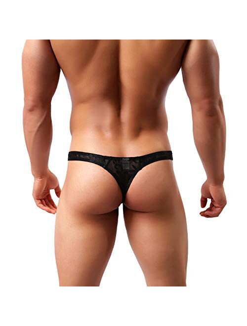 Arjen Kroos Men's Sexy Lace G-String Thong Underwear Low Rise T-Back Bikini Panties
