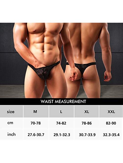 Arjen Kroos Men's Sexy Lace G-String Thong Underwear Low Rise T-Back Bikini Panties