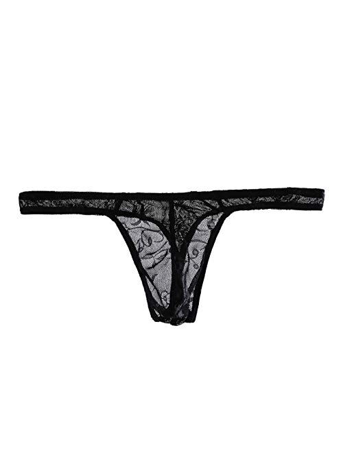 Arjen Kroos Men's Sexy Lace G-String Thong Underwear Low Rise T-Back Bikini Panties