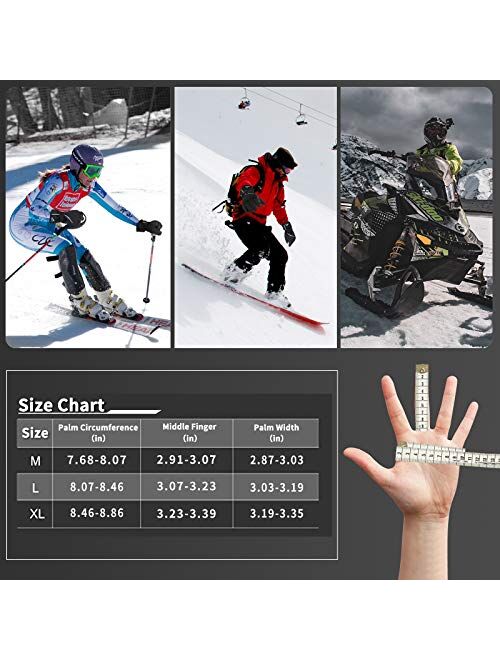 Achiou Ski Snow Gloves Waterproof Touchscreen Winter Warm for Men Women with Portable Pocket