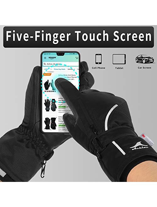 Achiou Ski Snow Gloves Waterproof Touchscreen Winter Warm for Men Women with Portable Pocket