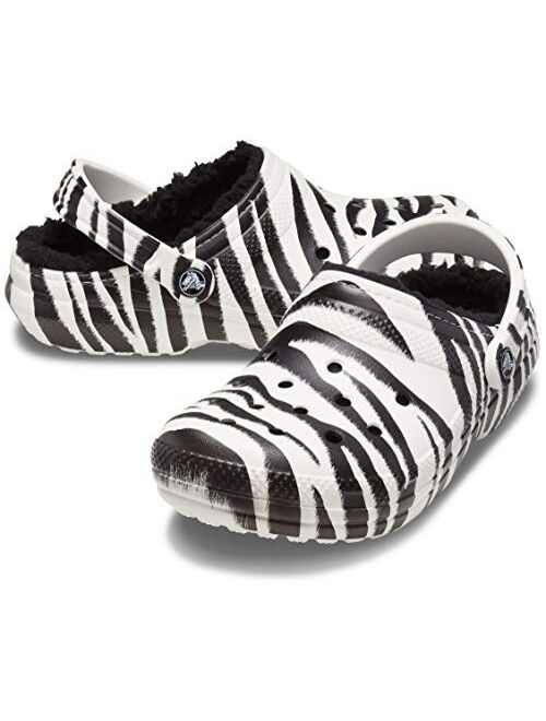 Crocs Men's and Women's Classic Lined Animal Print Clog | Fuzzy Slippers