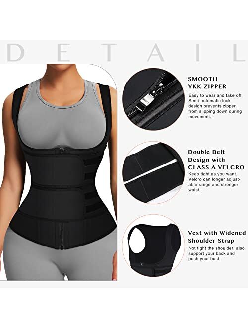 FeelinGirl Latex Waist Trainers Vest for Women Plus Size Waist Cincher Corset Fajas Triple Belts 3 Hooks 9 Steel Bones
