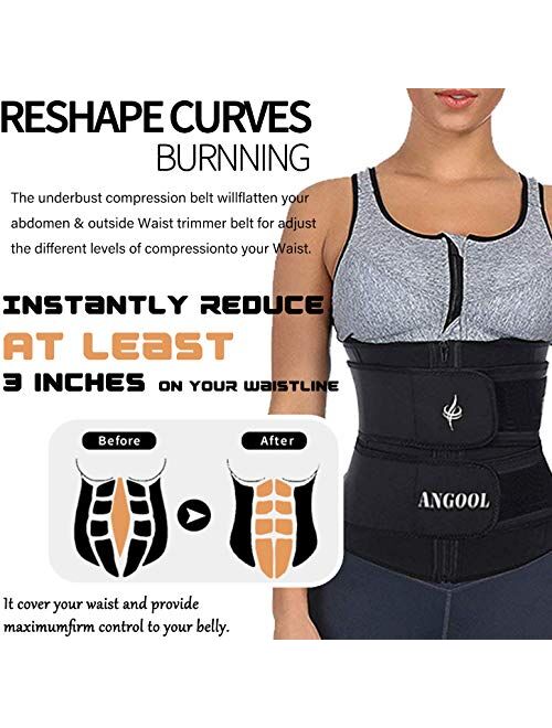 ANGOOL Neopren Waist Trainer for Women,Workout Plus Size Trimmer Belt Sauna Sweat Corset Cincher with Zipper