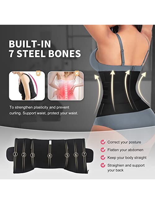 FeelinGirl Waist Trainer for Women Plus Size 7 Steel Bones Neoprene Sauna Workout Girdle Zipper Waist Cincher Trimmer Belt