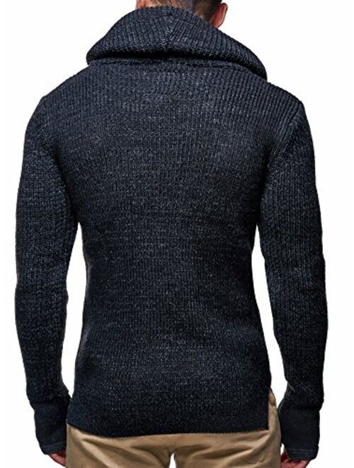 Leif Nelson Men’s Knitted Pullover | Long-sleeved slim fit shirt | Basic longsleeve sweatshirt with shawl collar for Men
