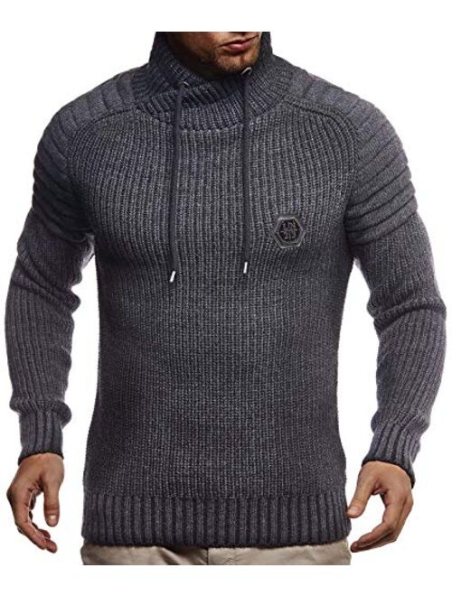 Leif Nelson Men’s Knitted Pullover | Long-sleeved slim fit Knitwear | Biker-Style sweatshirt with shawl collar for Men